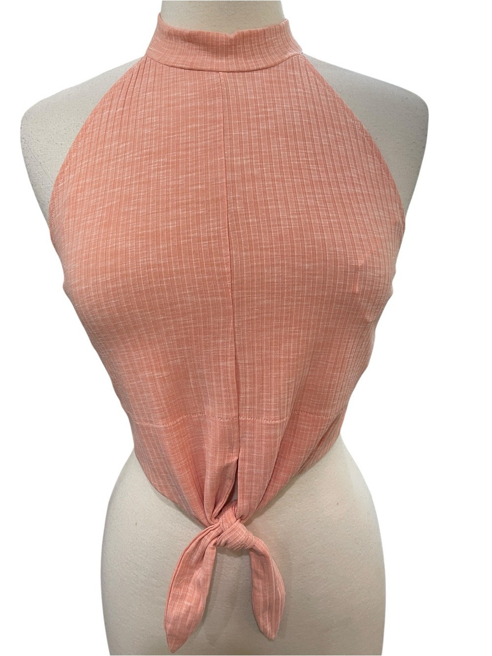 New Jack by BB Dakota Ribbed Crop Tie Front Tank Top SZ L Peach Orange